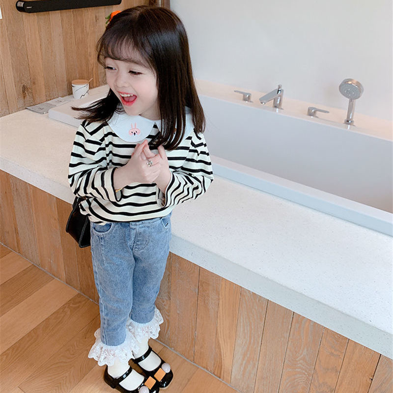 Ripped Jeans For Kids Children&#39;s Wear Girls Spring Autumn Versatile Lace Trousers Pants