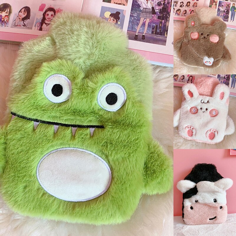 Japonais mignon dessin animé bouillotte hiver en peluche main plus chaude fille portable double couche petit sac d'injection d'eau