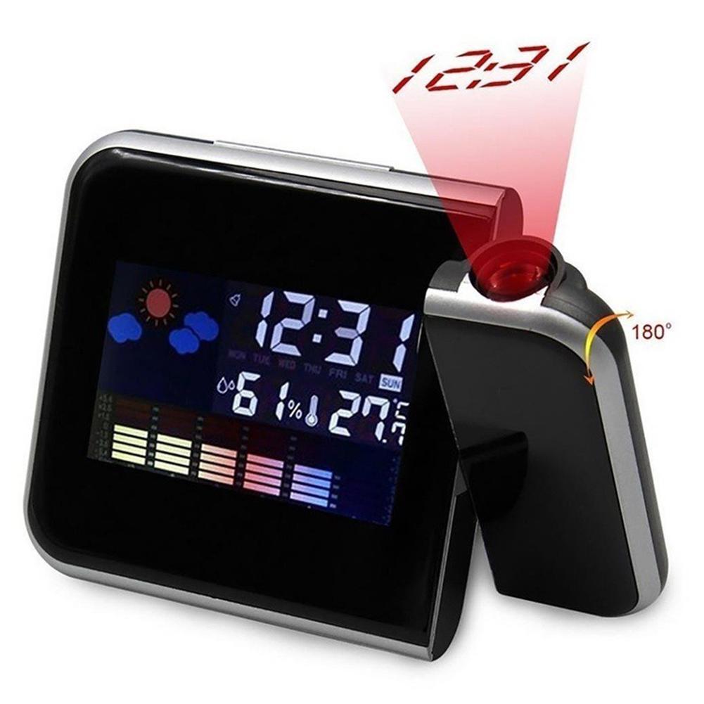 Display LCD previsioni meteo orologio a proiezione Snooze sveglia schermo a colori orologio con cavo USB: Black / Without USB cable