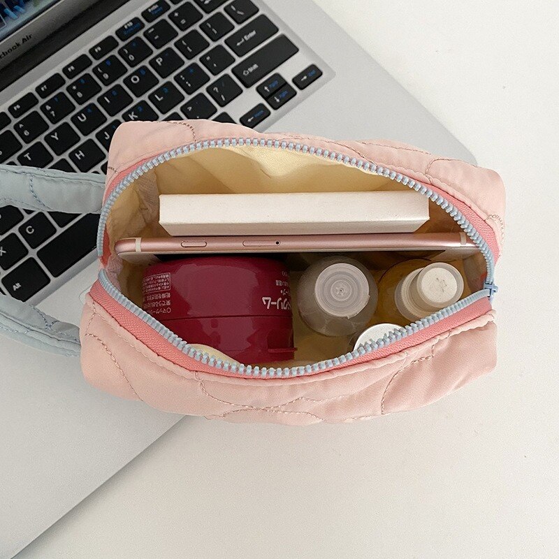 1 Pc Effen Kleur Bloem Vrouwen Cosmetische Tas Rits Make Organizer Reizen Vrouwelijke Student Potlood Tas Met Wrist Band