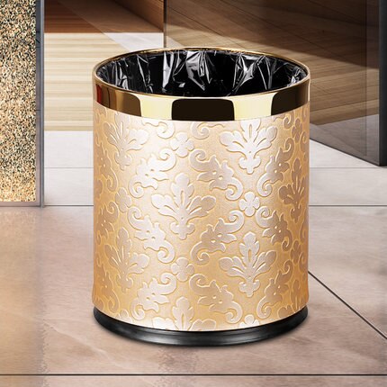Metal Trash Can Home Office Wastebaskets , Double Layer 10L 14L Open Top Round Gabarage Can for Bathroom Kitchen Hotel Waste Bin