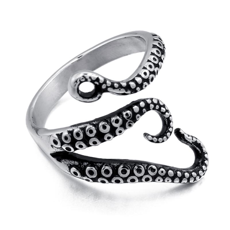 Vnox Vintage Octopus Tentacle Zee Monster Ring voor Mannen Stijlvolle Punk Rvs Maat 9 10 11 12