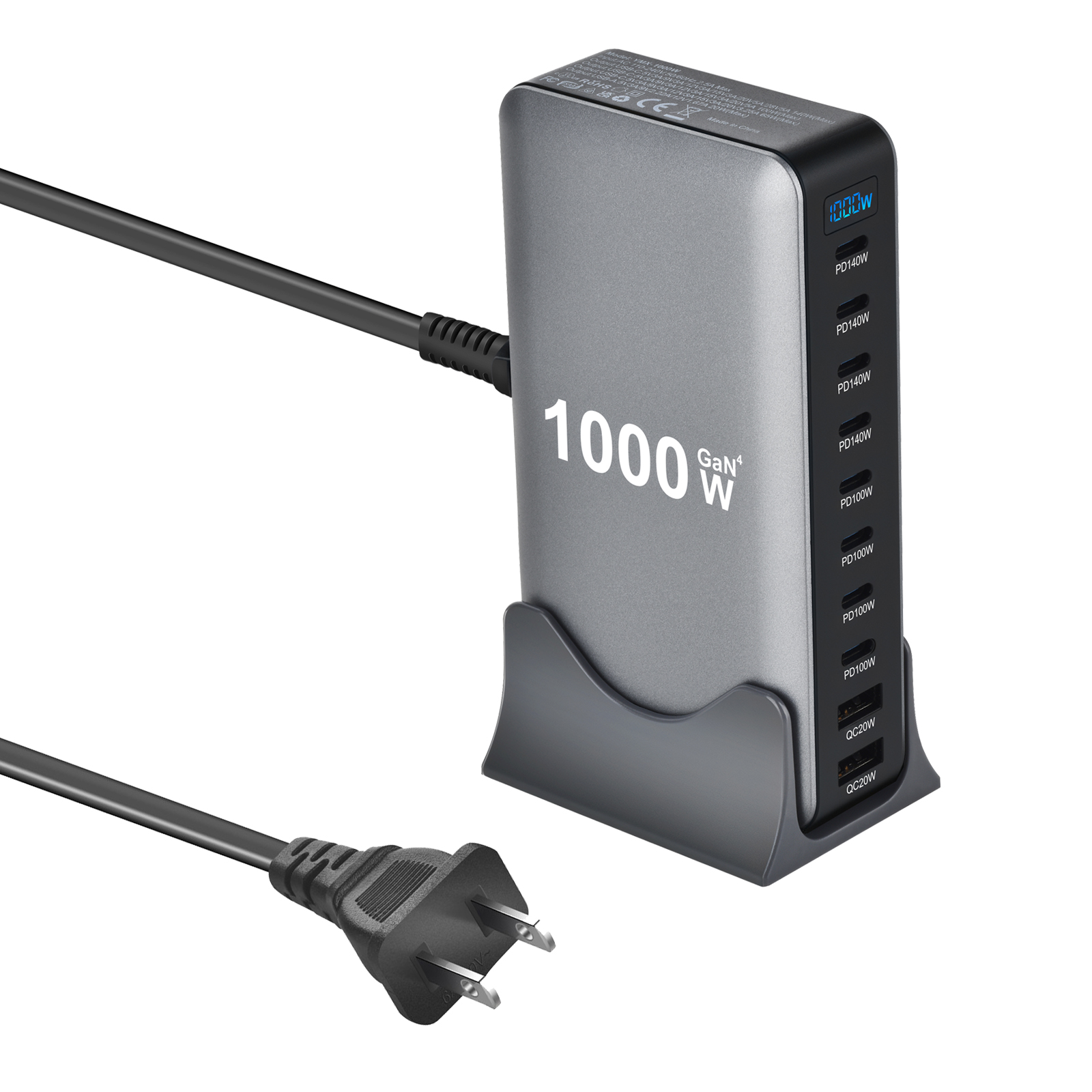 1000W GaN Fast Charger PD3.1 USB Type C 10-Port DesktopFast Charging Station Adapter for Mobile & Tablets: WHITE