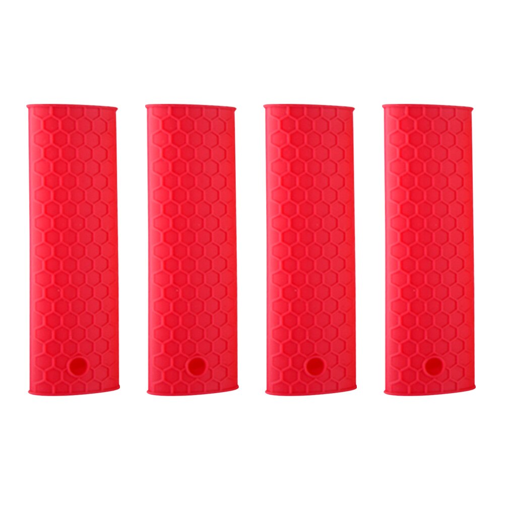 4 Pcs Pot Handvat Houder Siliconen Antislip Hittebestendige Mouw Grip Pan Handvat Cover Pannenlap Voor Metalen Frituren pannen Koekenpannen: Red