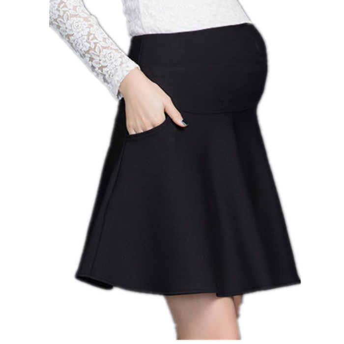 En linje plisseret bomulds gravide nederdele efterår vinter nederdele til gravide sort graviditetstøj