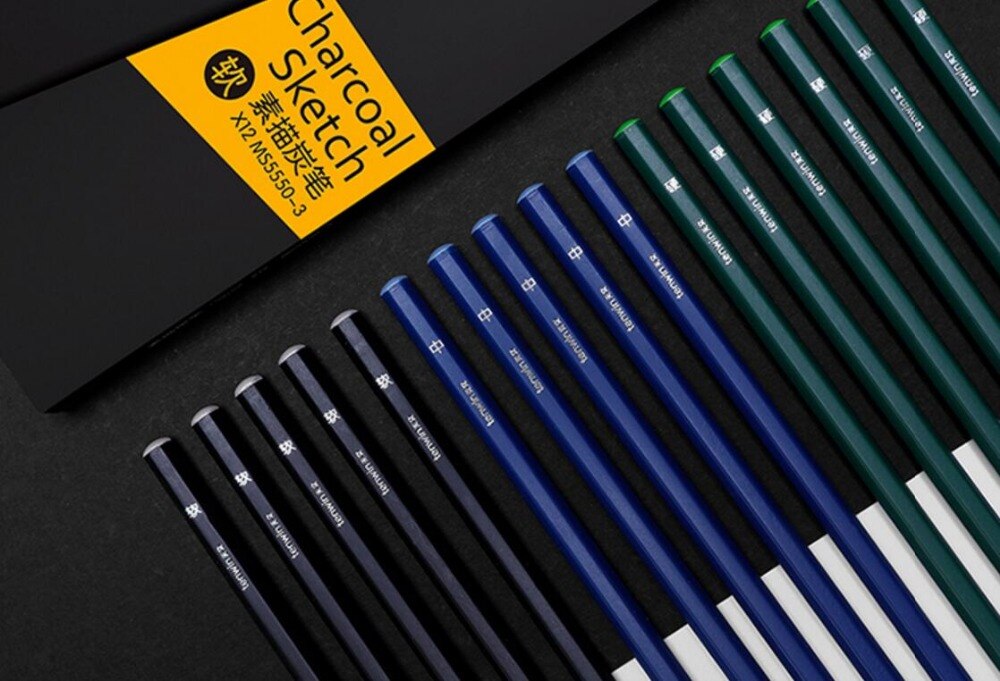 12pc/set Charcoal pencil Set Wood Charcoal pencil Student Art Sketch Painting Supply for adult kids Draw graphic pencil set tin