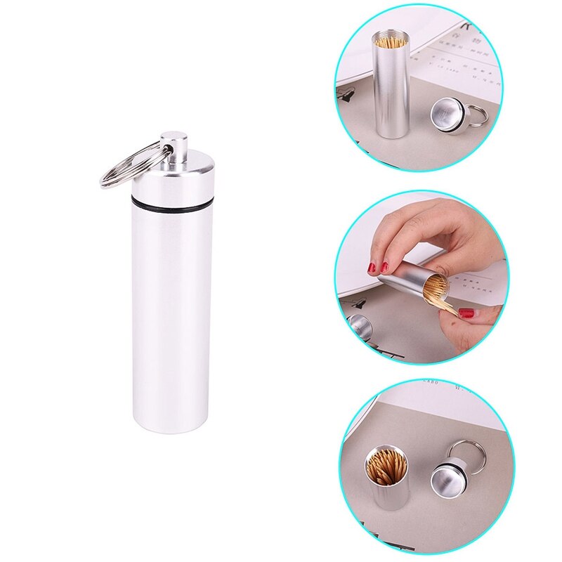 Mode Draagbare 1 stks Aluminium Metal Pocket Tandenstoker Houder met Sleutelhanger Reizen Sleutelhanger Tandenstoker Box