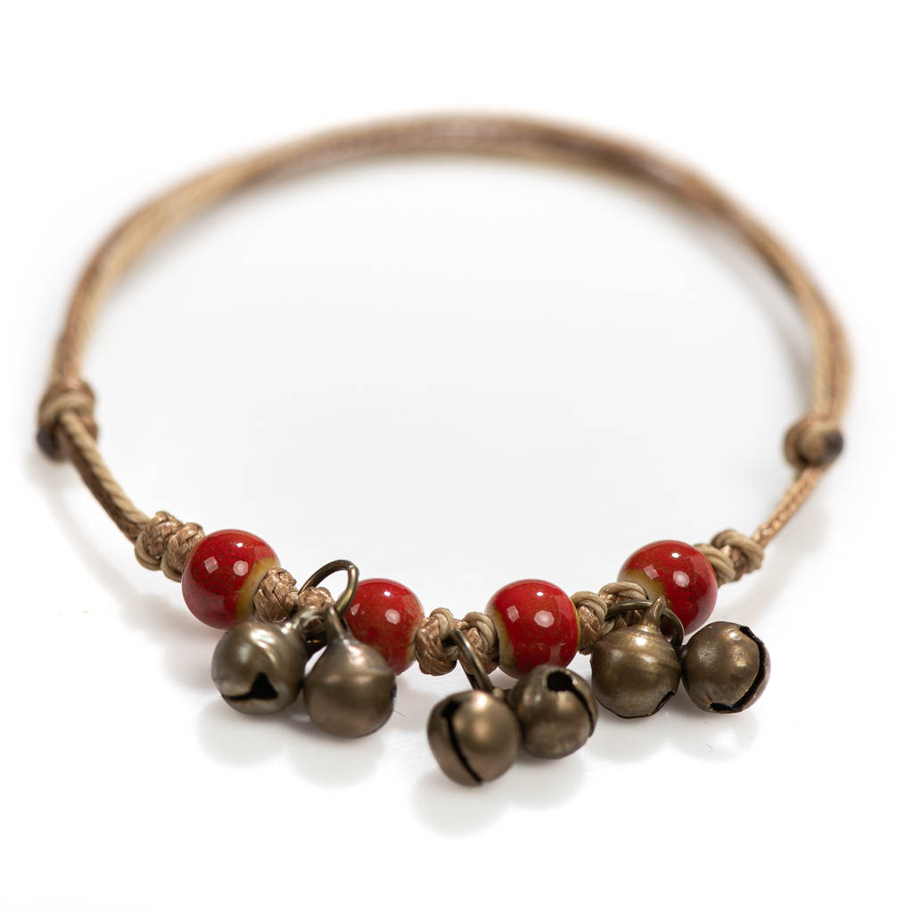 Handmade Ceramic Retro Style Beads Adjustable Size Bracelet Small Bell Low Price Items 1H901: dark green