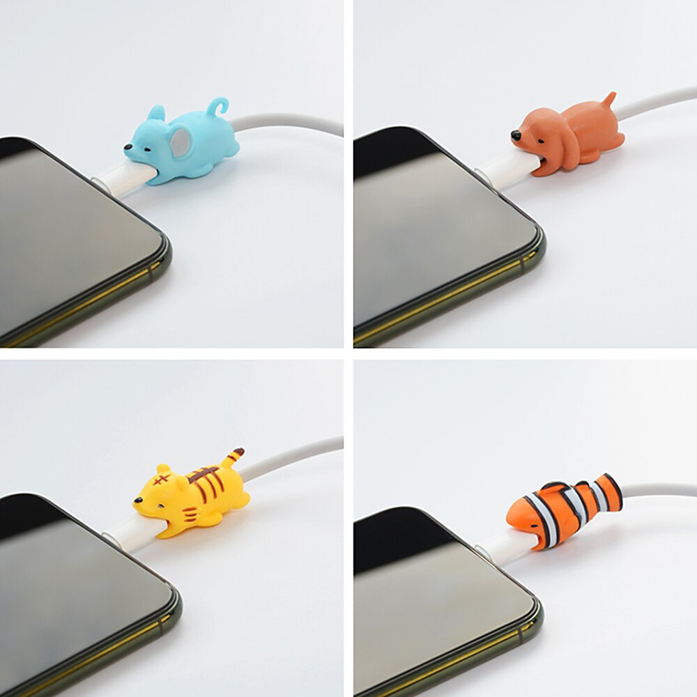 Ochraniacz kabla Cute Animal Bites Winder Organizer dla iphone USB kabel ładujący słuchawki drut kumple Cartoon Protection Cover