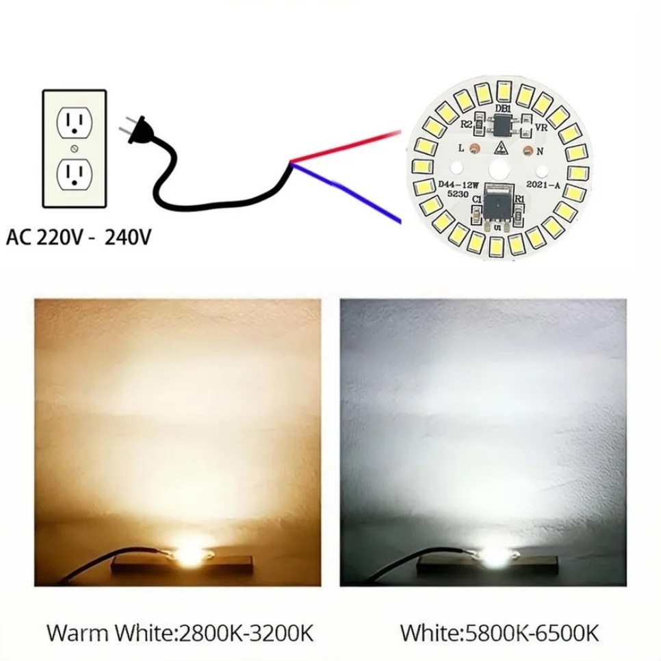 Puce LED pour ampoule 3W 5W 7W 9W 12W 15W SMD 2835 puces d'ampoule rondes LED perles lumineuses AC 220V-240V puce d'ampoule de projecteur d'éclairage