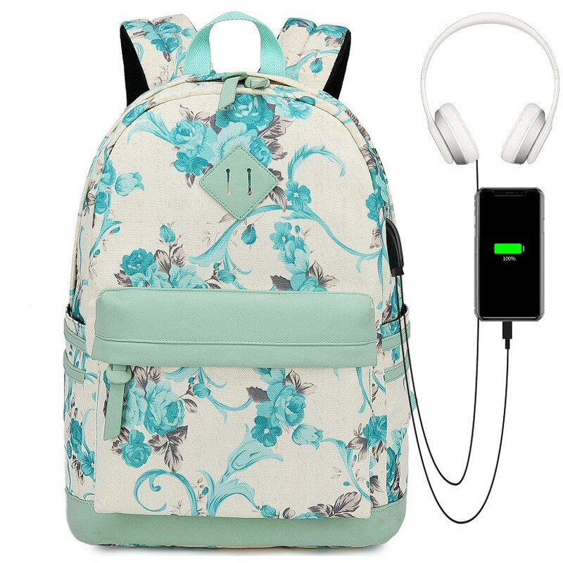 Fengdong flower schooltassen voor meisjes, tieners, usb-rugzak, damestas, middelbare schooltas, schooltas voor tieners: Groente