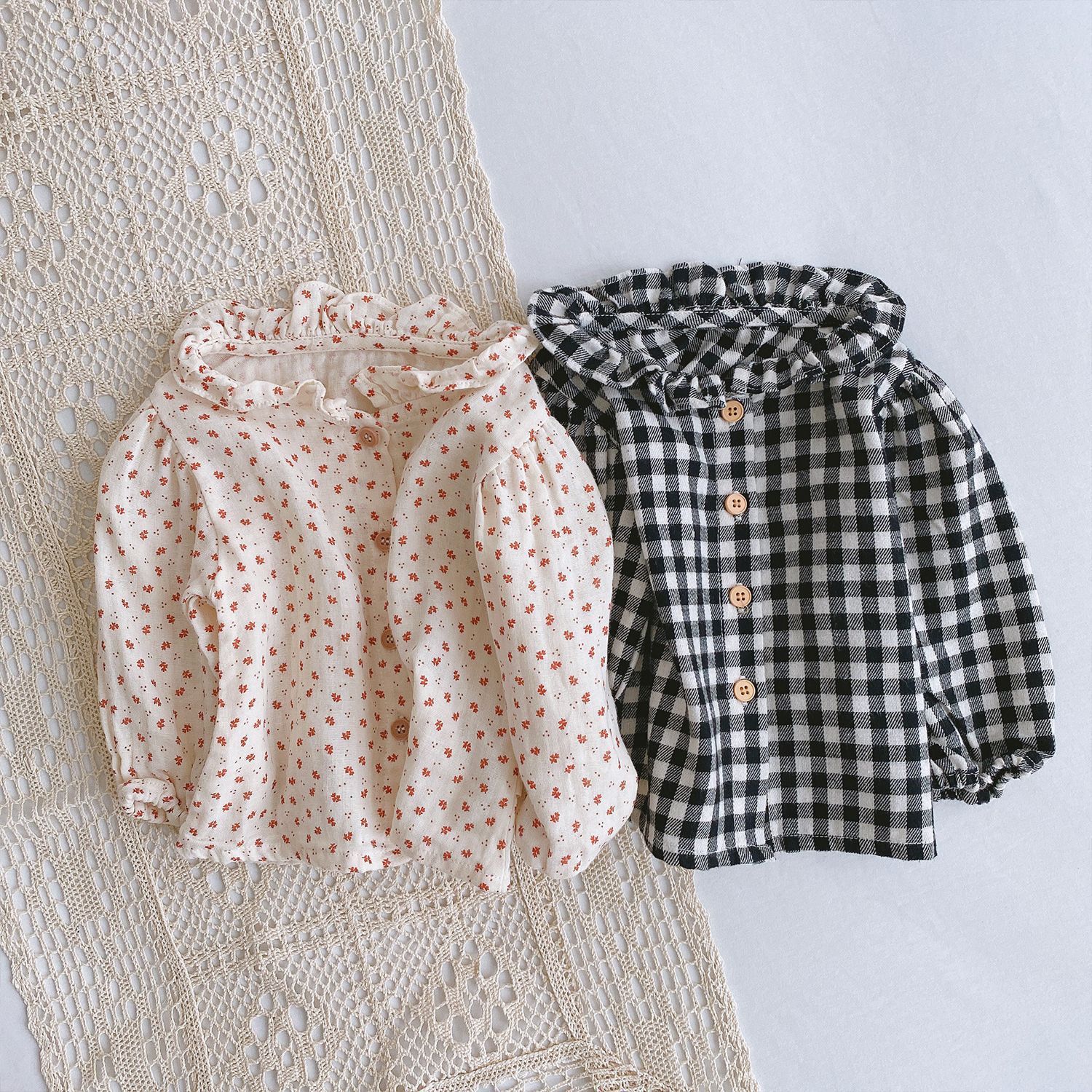 Autumn infant girls pure cotton floral long sleeve shirts baby girls casual plaid shirt Tops clothes 0-2Y