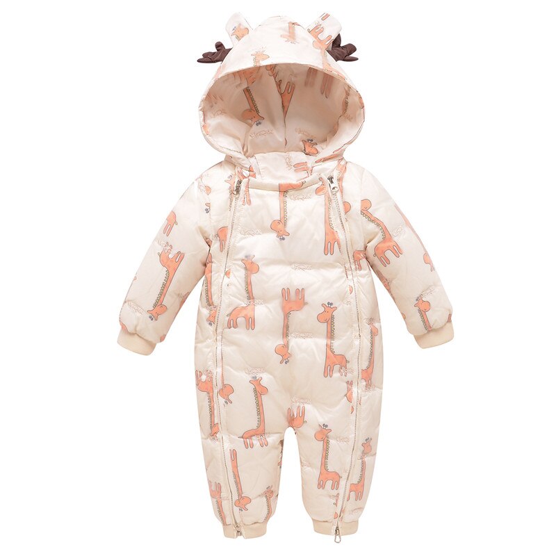 Pasgeboren Baby Kleding Cartoon Print Hooded Dikkere Warme Beneden Jumpsuit Baby Boy Romper Baby Meisje Rompertjes Winter Kleding: Roze / height (90 cm)