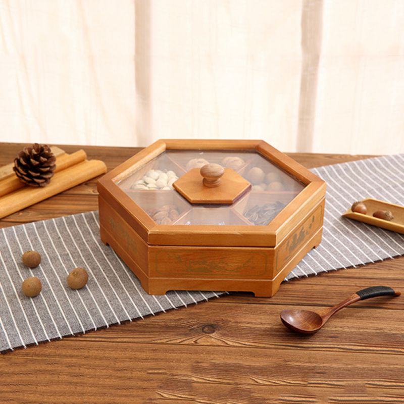 Wooden Candy Box With Lid Snacks Storage Dispenser Nut Dried Fruit Server Display Plate Tray For Home Party Wedding Decor PL