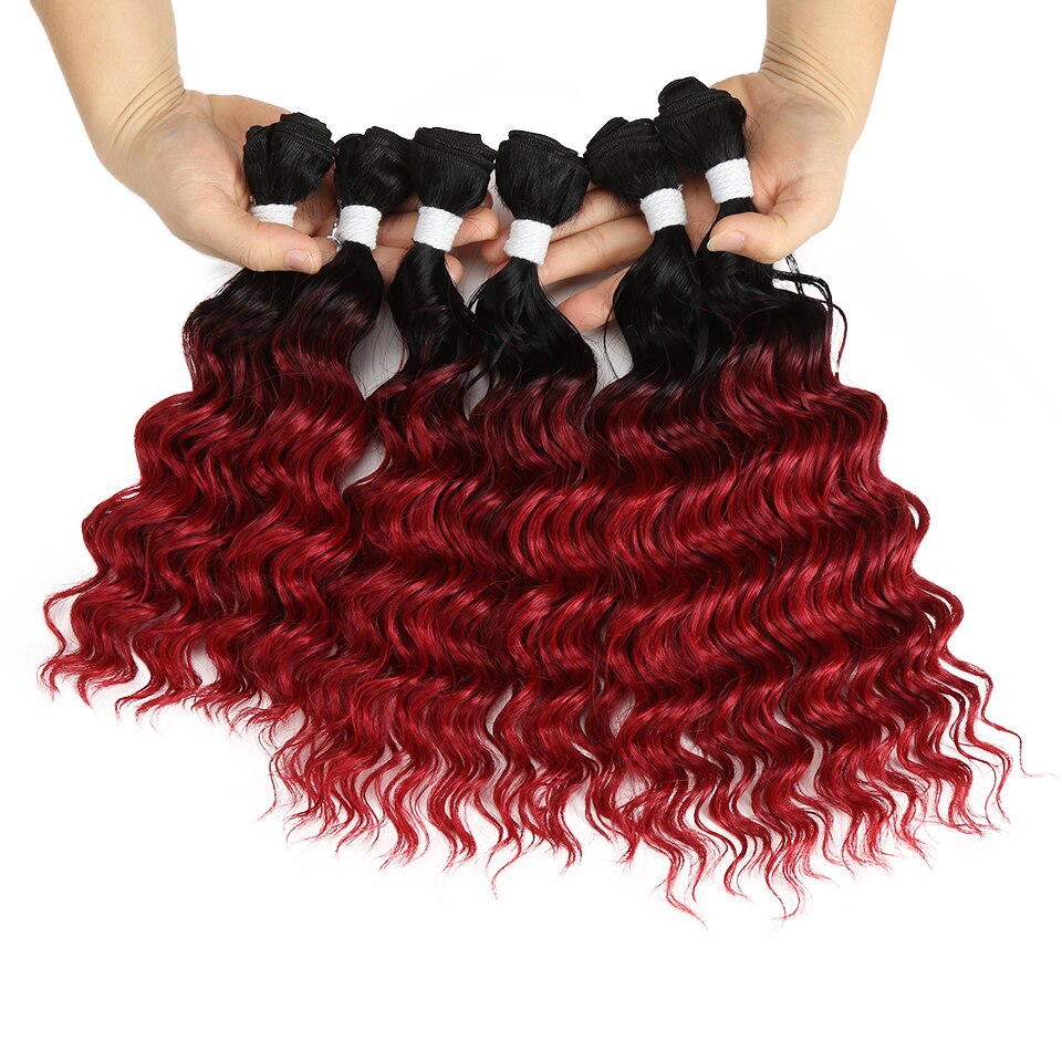 Bella de la onda profunda mechones extensiones de pelo ondulado mechones Ombre marrón 7 piezas 12 14 16 pulgadas 240g extensiones de cabello sintético 3 colores disponibles: TT1B-REDC