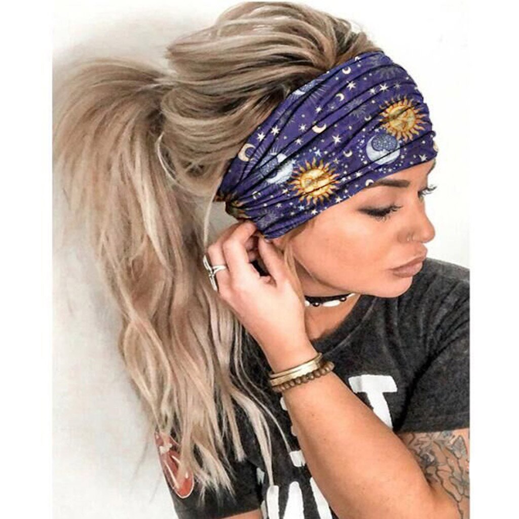 Snelle Levering Snelle Levering Vrouwen Star Moon Gedrukt Accessoires Hoofdband Elastische Hoofd Wrap Haarband Bandana Absorptie-Maskers: C