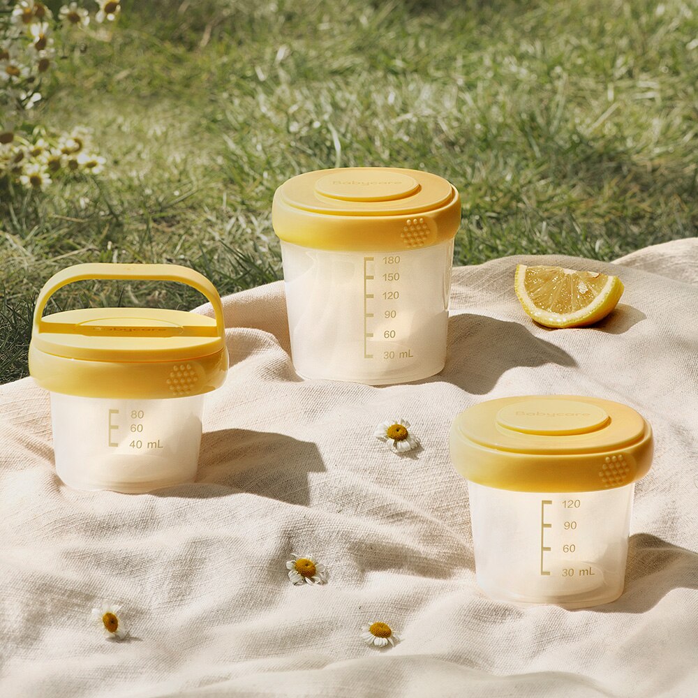 Bc Babycare-tarros de almacenamiento de alimentos para bebé, caja apilada de PP pequeños a prueba de fugas, reutilizable, con tapas, 3 piezas, 2,7/4,1/6,1 oz: Yellow