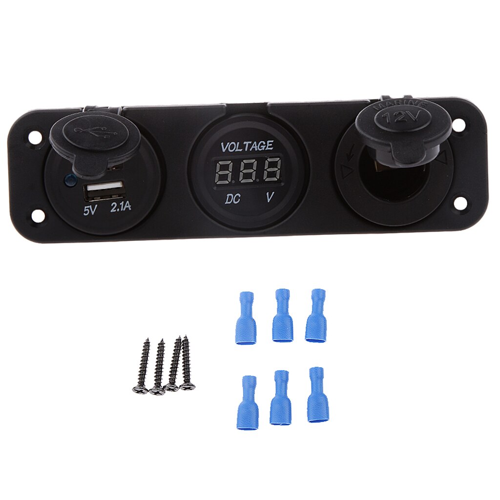 Marine 12V Cigarette Lighter Socket &amp; Voltmeter &amp; USB Charger 5V 1A 2.1A for Motorbike Boat Caravans Splashproof