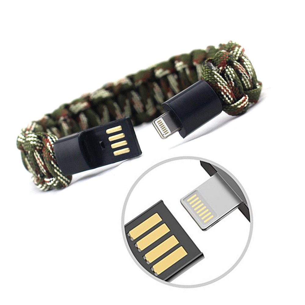 Survival Armband Lightning Datakabel Opladen Cord, Duurzaam Gevlochten Lederen Opladen Pols Manchet USB voor iPhone iPad