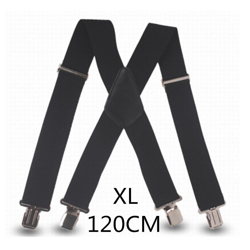 Bretelles réglables à haute élasticité pour homme, grande taille 50mm de large, 4 pinces solides, robustes, dos X, pantalons, 5 couleurs: Black -120cm