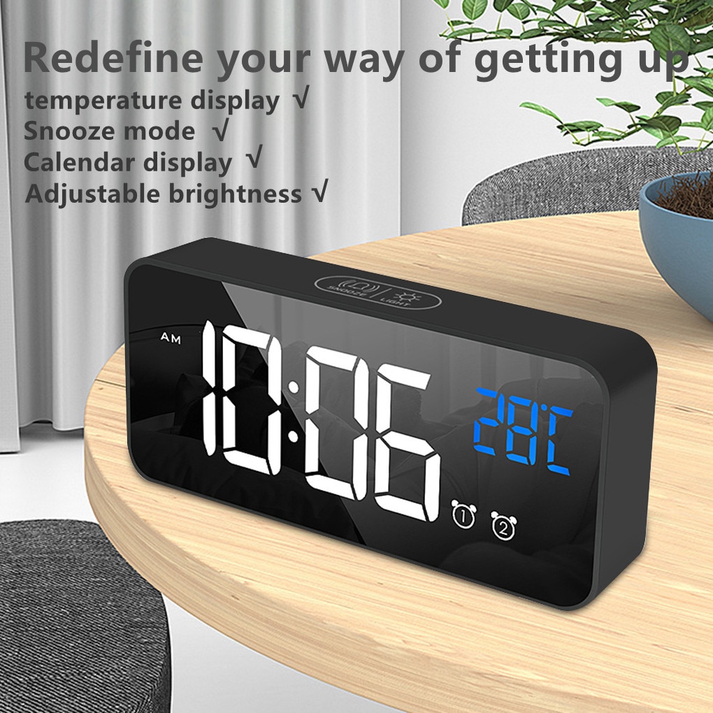 Smart LED Mirror Electronic Clock Portable Home USB Voice Control ...