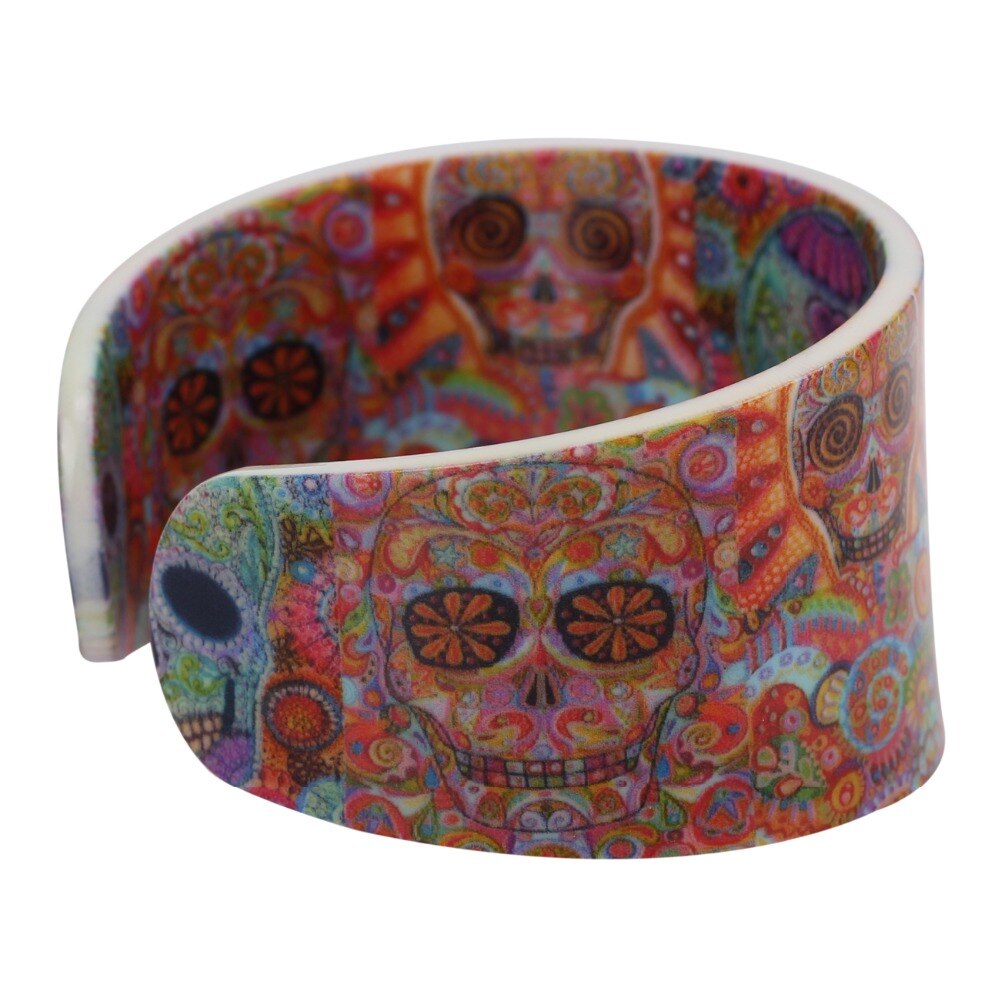 Bonsny Acrylic Skull Pattern Wide Love Halloween Bracelets Bangles For Women News Jewelry Party Accessories
