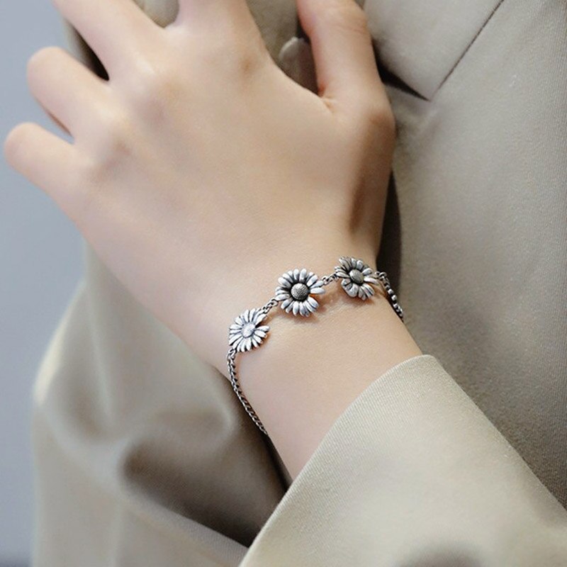 Foxanry 925 Sterling Silver Party Chian Armband Voor Vrouwen Vintage Trendy Thaise Zilveren Daisy Elegante Bruiloft Bruid Sieraden