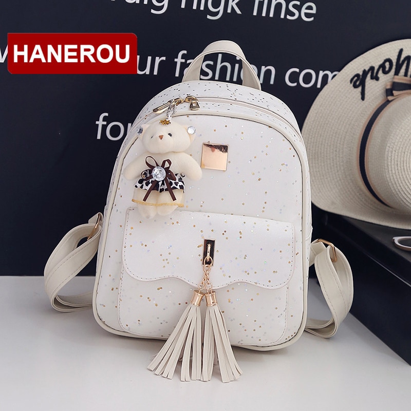 3Set/Pcs Tassel Women Backpack Star Sequins PU Leather Backpacks For Teenage Girls School Bag Chain Shoulder Bag