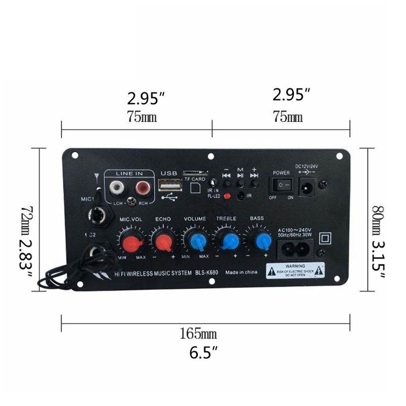 AC240V DC12V 24V cyfrowy wzmacniacz stereofoniczny Bluetooth wejście AUX podwójny mikrofon 2 MIC Reverb regulowany U1JE