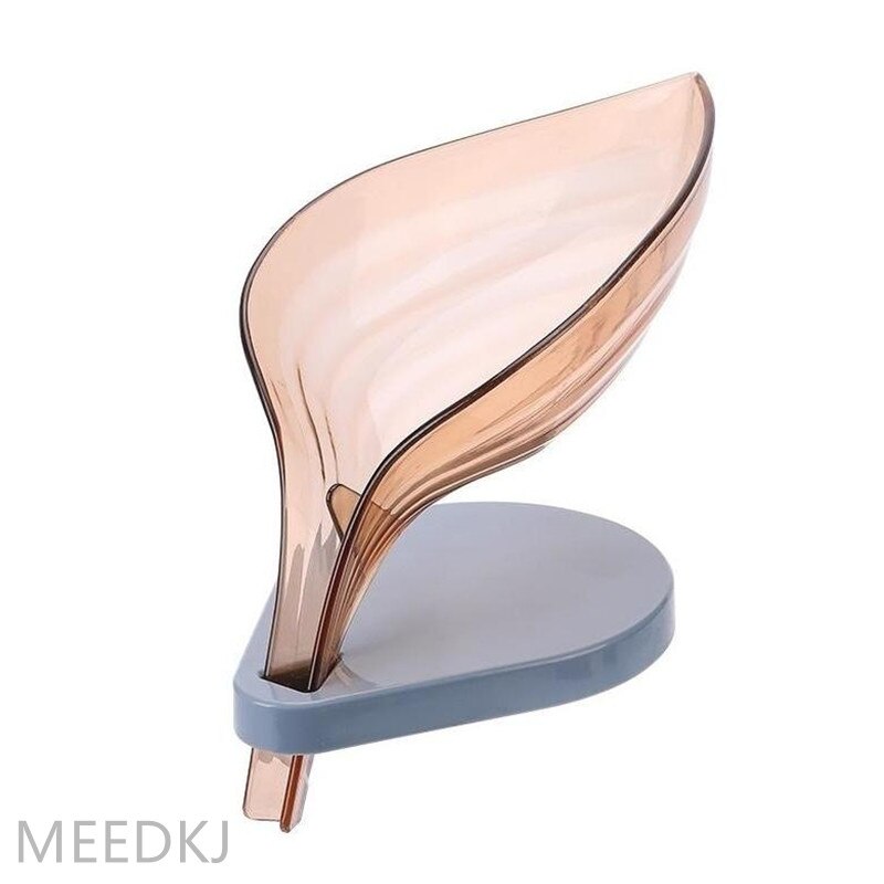 1 Uds. Caja de jabón creativa con forma de hoja, taza de succión sin perforaciones para baño, caja de jabón, estante para inodoro, desagüe, caja de jabón para lavandería: Brown