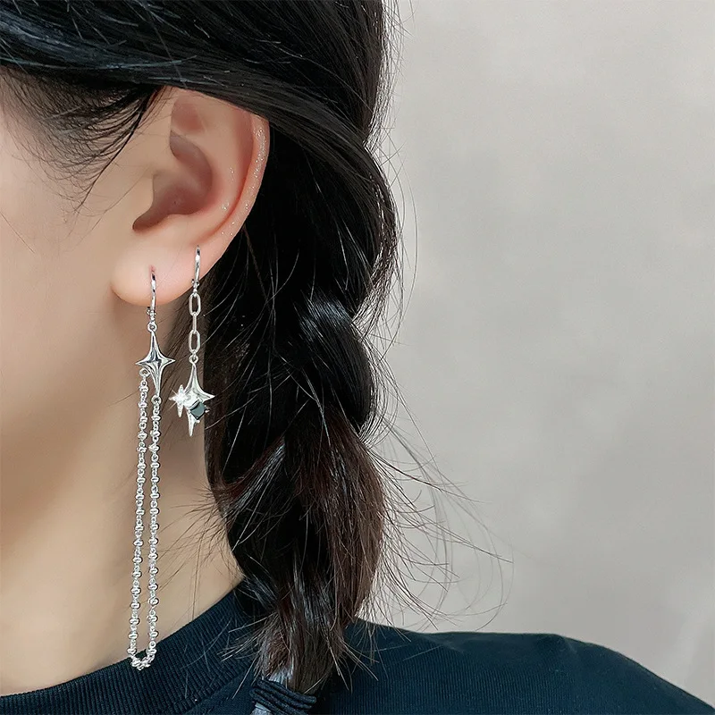 CIAXY-pendientes asimétricos de estrella de cuatro puntas para mujer, aretes de gota de cadena de borla Simple, joyería de de