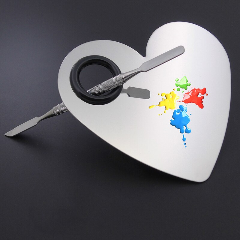 Stainless Steel Makeup Mixer Nail Art Polish Mixing Plate Foundation Eyeshadow Eye Shadow Mixing Palette + Spatula Various Shape