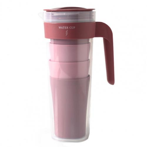 1 Set 1000ml Plastic Water Pot Cold Water Bottle Handle Water Kettle Transparent Large Capacity Safe Healthy Plastic Water Cups: Red