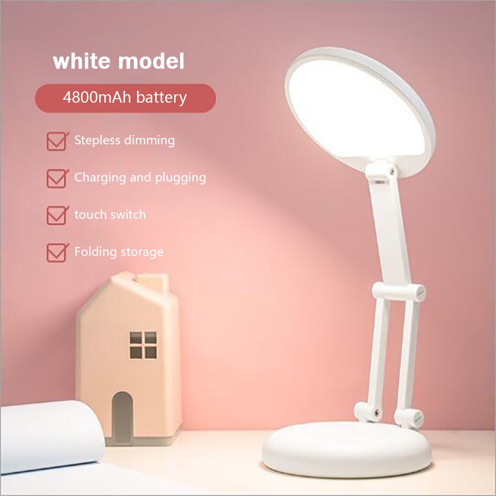 Leuke Led Bureaulamp Helderheid Verstelbare Opvouwbare Led Desktop Lamp Oogbescherming Nachtlampje Kinderen Kids Leuke Leeslamp: white 4800mAh