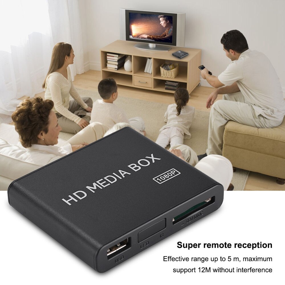 Mini boîtier externe Full HD 110/240V, 1080P, lecteur multimédia, compatible USB, MMC, RMVB, MP3, AVI, MKV