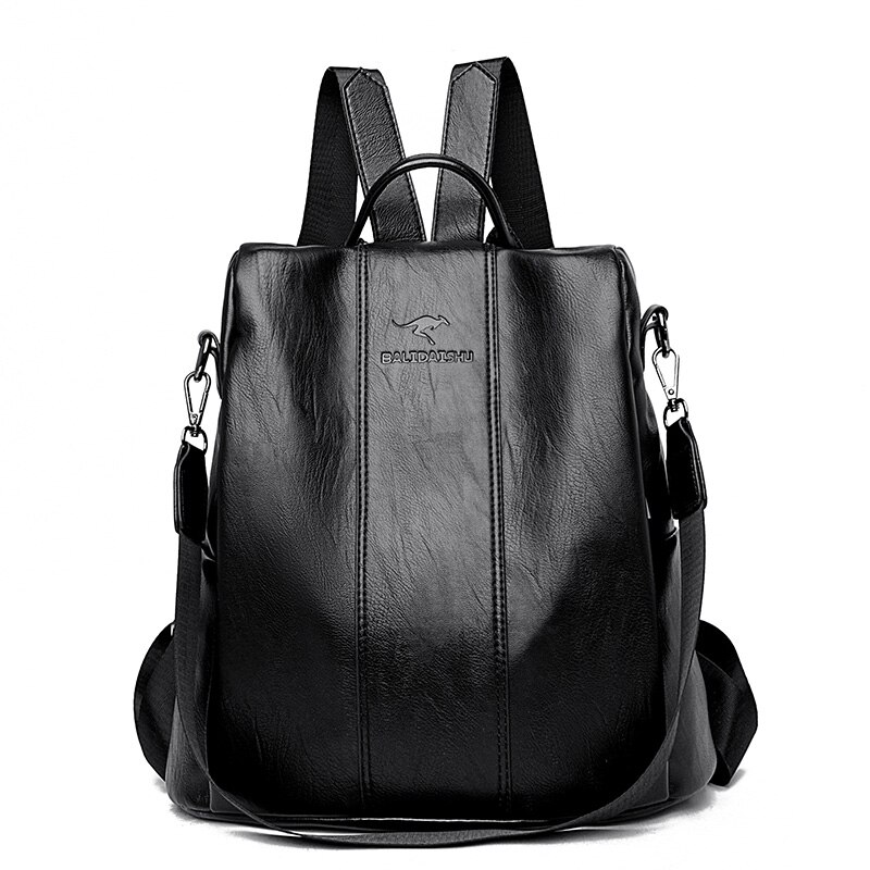 Leather Anti-theft Backpack Women Travel Large Capacity Backpacks Softback Mochila Brand Cute Bags: black