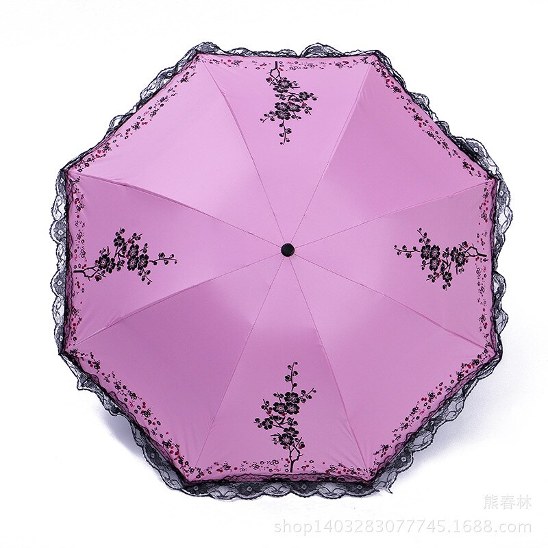 Opvouwbare Parasol Afdrukken Kant Paraplu Vrouwen Zwart Rubber Paraplu Uv Bescherming Zonnescherm Patio Paraplu Paraplu: Roze
