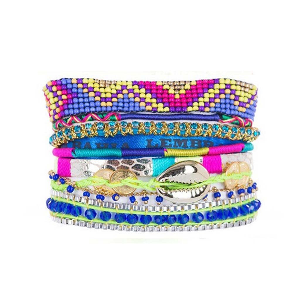 B02-001F plage tressé multicouche strass bohême Bracelet brésilien plage aimant boucle gland amitié Bracelet