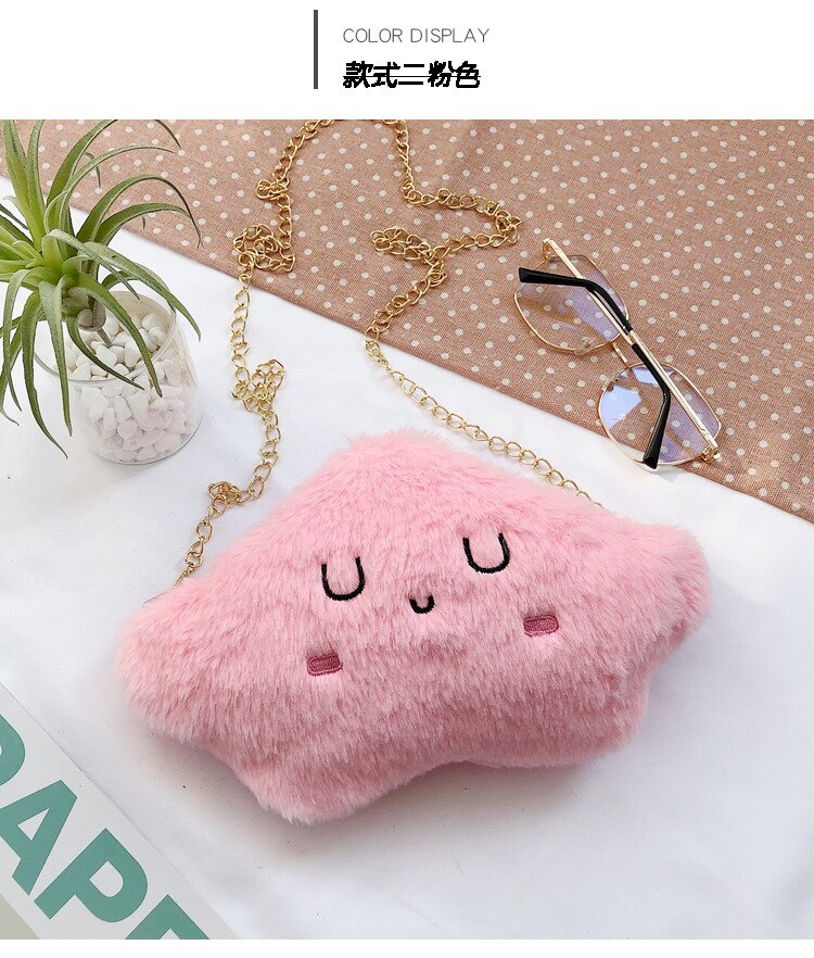 Frau Mini niedlich Wolke Schulter Taschen Plüsch Spielzeug Crossbody-tasche Für Mädchen Frauen Feste Farbe Kette Schulter Tasche Bolsa Feminina Sack: PK2