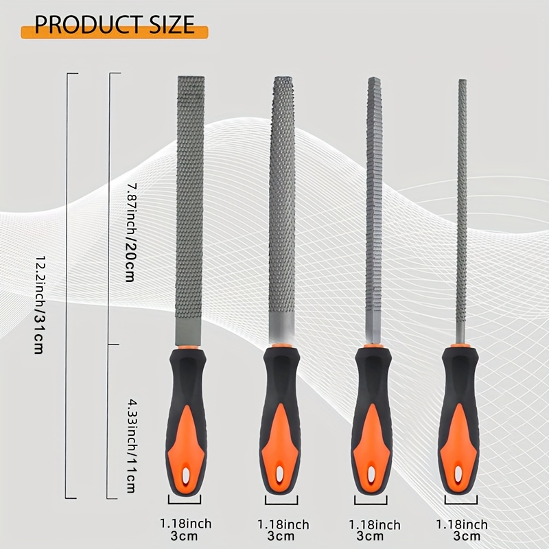 Lima de madera, escofina 4 piezas, juego de limas de madera, escofina de madera, 24 piezas de papel de lija, escofinas de madera para carpintería, limas de carpintería, redondas, semi-ros