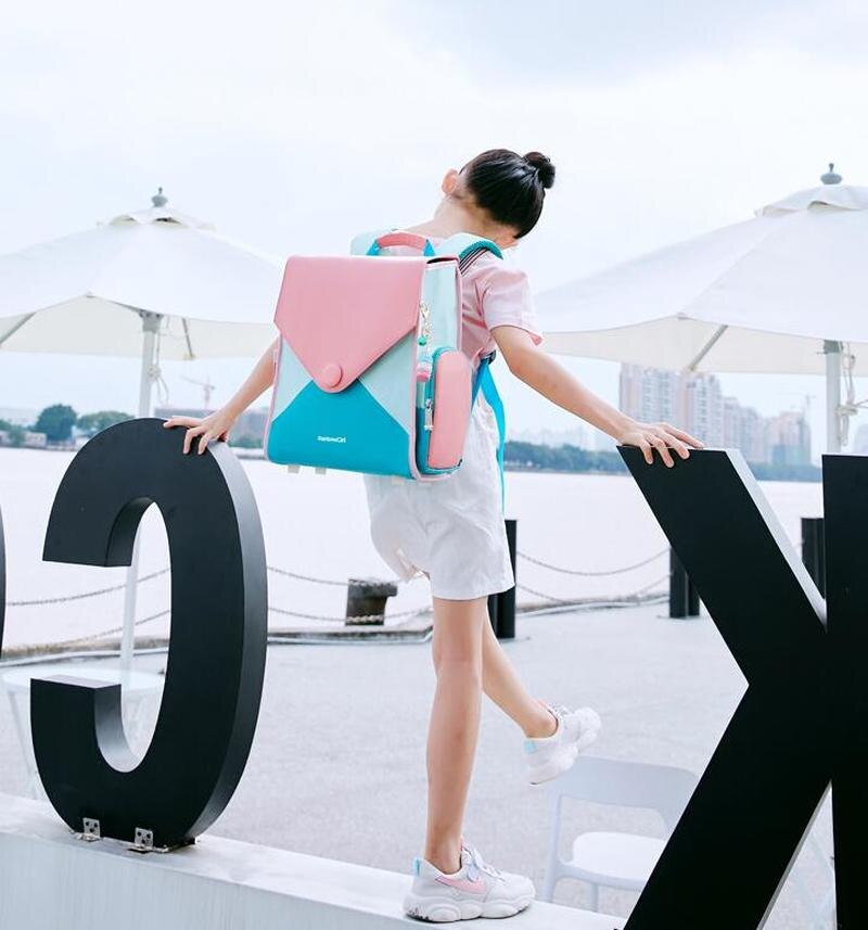 Orthopädische schultaschen für mädchen, bonbonfarbene, wasserdichte freundlicher-schulrucksäcke, leichte pu-schultaschen Ich bin japanischen stil