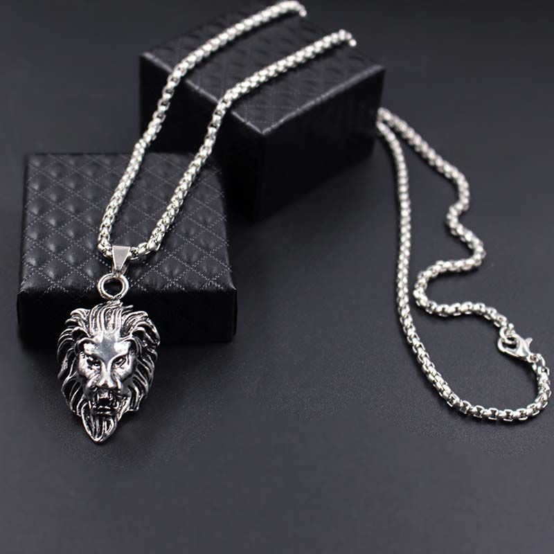 Hiphop rock dyr rustfrit stål løvehoved guld sliver sort farve kæde halskæder vedhæng til mænd smykker xlct 005