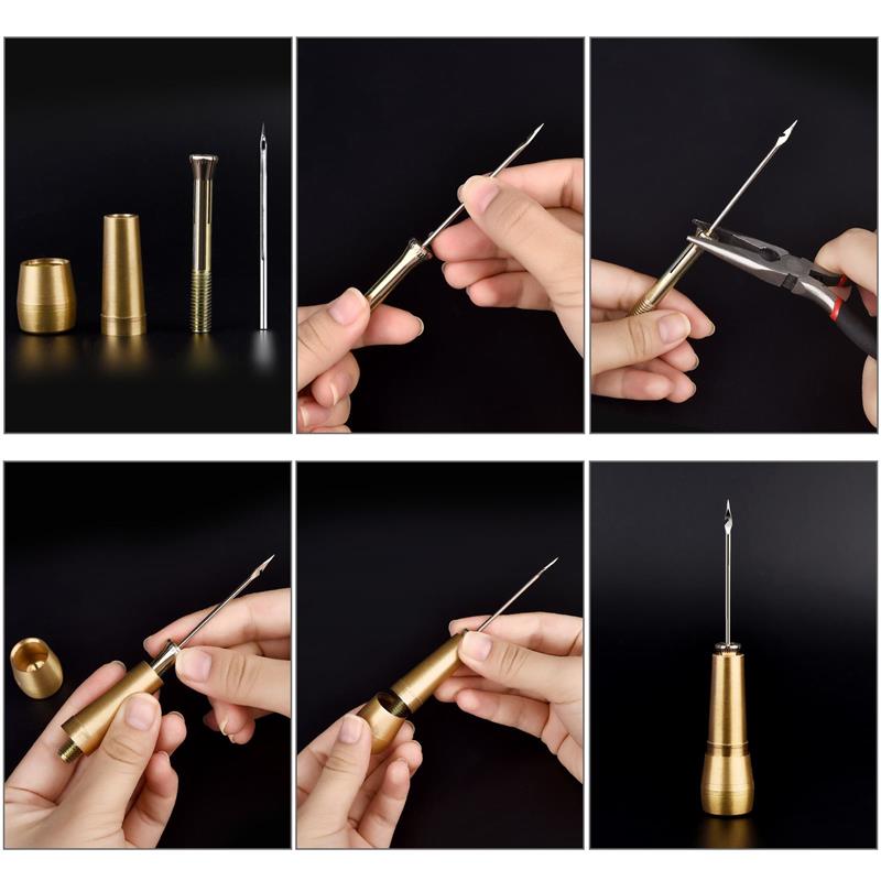 Leder Nähset DIY Leder NäHenne Ahle Nadel mit Kupfer Griff einstellen Leder Leinwand Zelt Schuhe Reparatur werkzeug Nylon faden