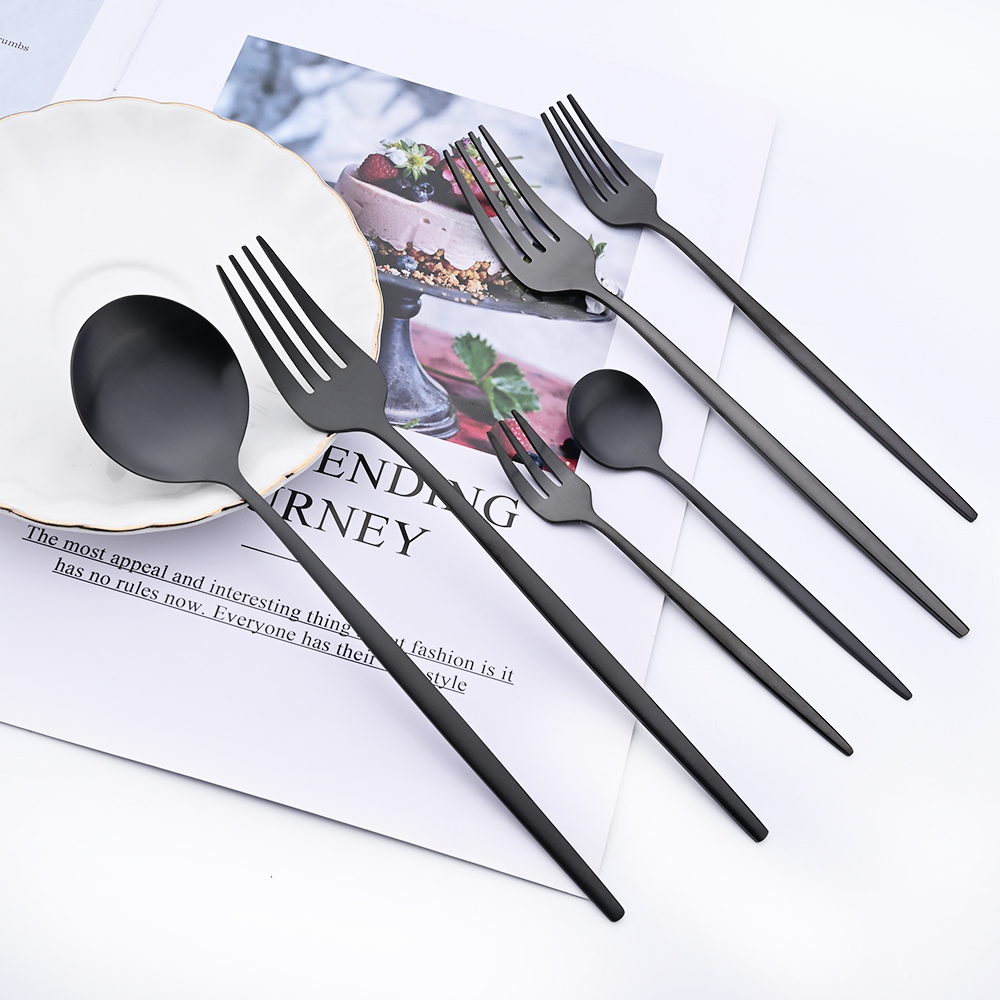 Matte Black Dinnerware Set Western Cutlery Set Stainless Steel Tableware Dinner Knife Fork Spoon Flatware Kitchen Silverware Set