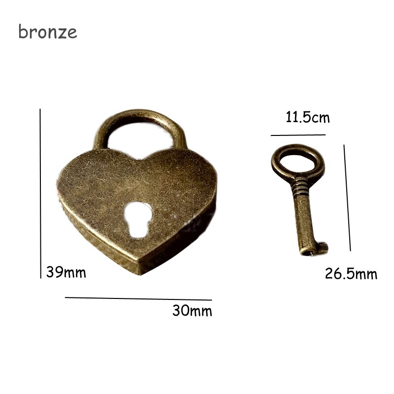 Vintage Old Antique Style Key Lock Home Improvement Mini Archaize Padlocks Keyed Padlock Heart Shape With key Hardware: bronze