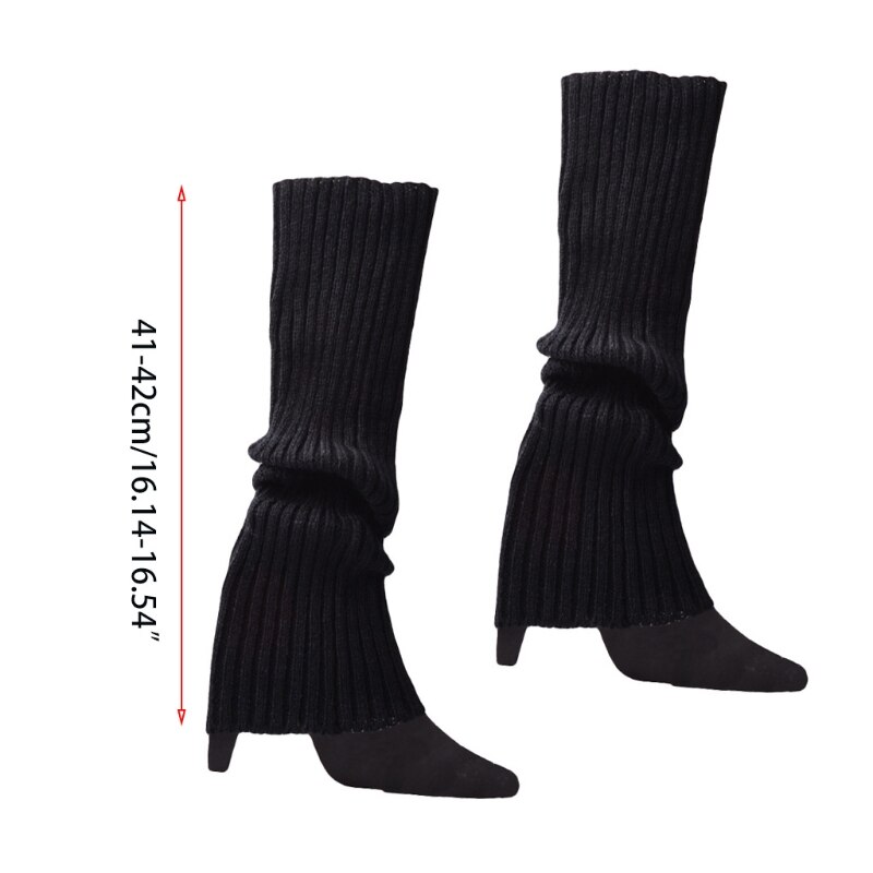 Women Vintage 80s Ribbed Knitted Leg Warmers Fluorescent Color Crochet Long Boot Socks Stockings for Party Dance Yoga