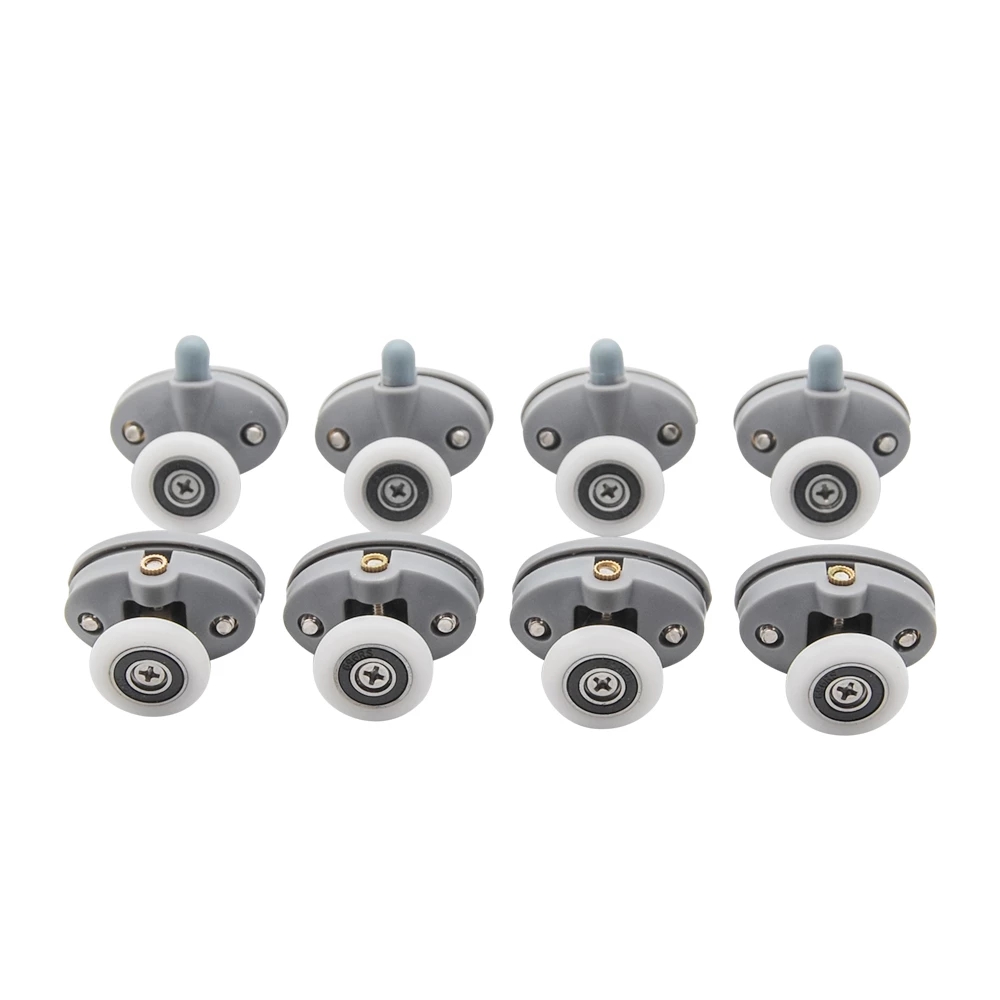 8-teiliges Rollen-Kit für Duschkabinen türen Rad 23 25 27mm oben unten doppelt mit Knopf halterung für Glas: Grau / 23mm