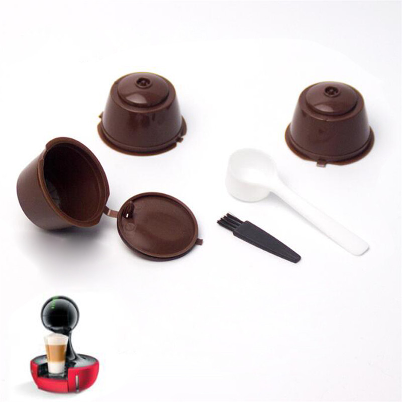 5pcs/set Reusable Coffee Capsule Filter Cup for Nescafe Dolce Gusto Refillable Caps Spoon Brush Filter Baskets Pod Taste Sweet