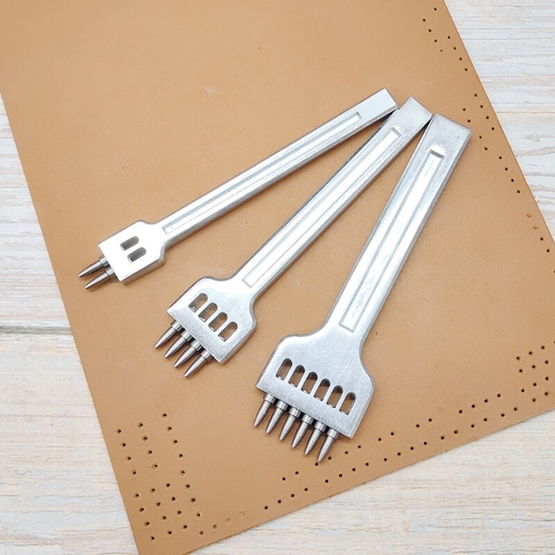 3pcs Leather Prong Punch Tool Set 4mm 2/4/6 Holes Steel Row Circular Cut Round Hole DIY Diamond Lacing Stitching D15 21