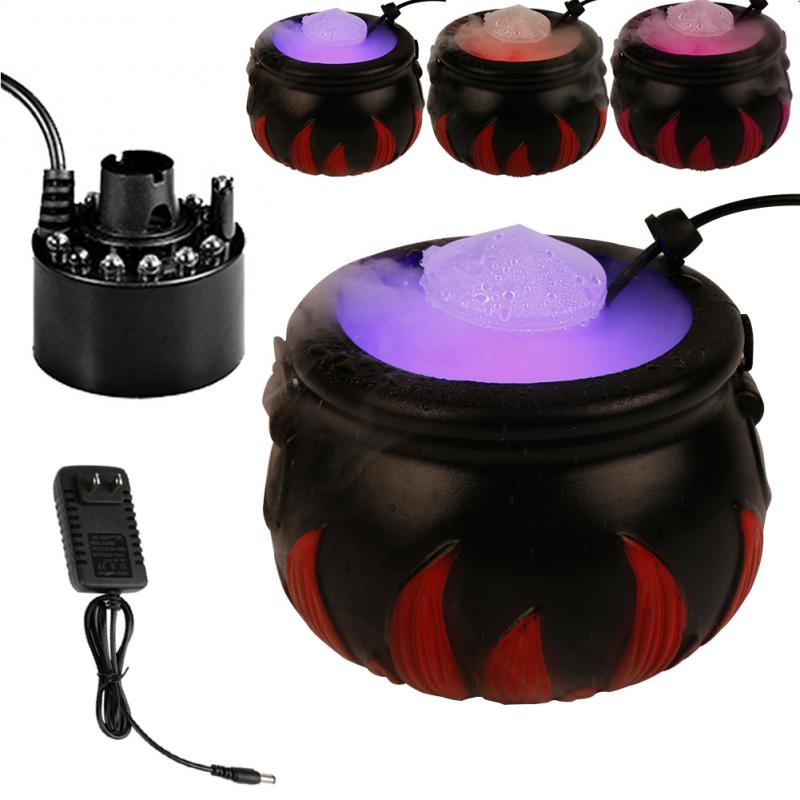 Halloween Witch Pot Mist Maker Fogger Water Fountain Fog Machine Party Decoration Prop DIY Scene Layout Prank Toy Cauldron Decor: Red flame / UK